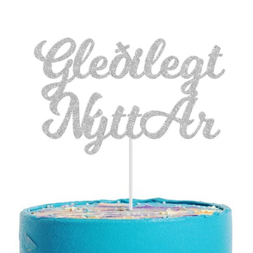 Silfur glimmer kökutoppur "Gleðilegt nýtt ár" - 14cm